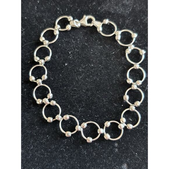 7” Boho Circle Link Layering Bracelet Sterling Silver 925 - Picture 1 of 5